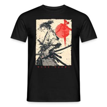 Samurai Fighter - Japanese Ukiyo-e Artwork - Men's T-Shirt - black - Front - AI Model Male 178 light (178cm)
