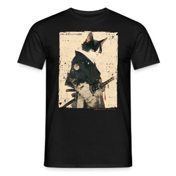 Samurai Cat Kawaii Japanese Ninja Cat - Men's T-Shirt - black - Front - AI Model Male 178 light (178cm)