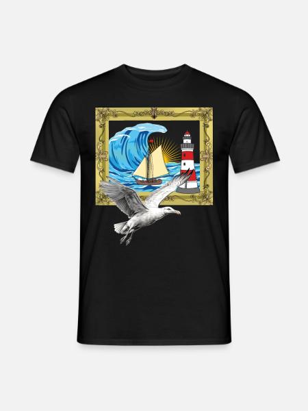Möwe maritim Möwen Seevögel Leuchtturm - Männer T-Shirt - Schwarz