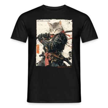Samurai Cat Kawaii Japanese Ninja Cat - Men's T-Shirt - black - Front - AI Model Male 178 light (178cm)