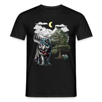 Wolf Wolves Nature Mountains - Men's T-Shirt - black - Front - AI Model Male 178 light (178cm)