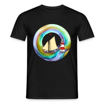 Rainbow Sailing Ship Boat Lighthouse Coast - Men's T-Shirt - black - Front - AI Model Male 178 light (178cm)