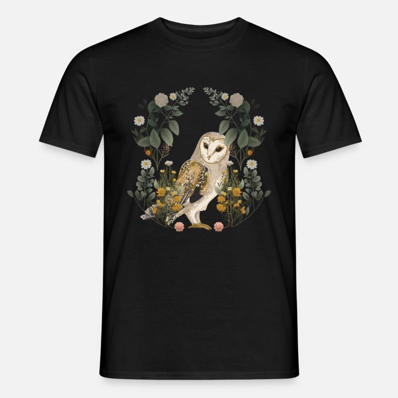 Eulen Eule Blumen Frühling - Männer T-Shirt - Schwarz