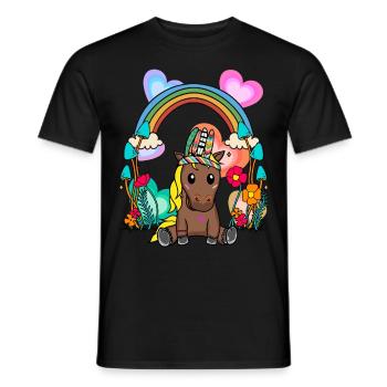 Arc-en-ciel cheval chevaux enfants enfant fleurs - T-shirt homme - noir - Devant - AI Model Male 178 light (178cm)