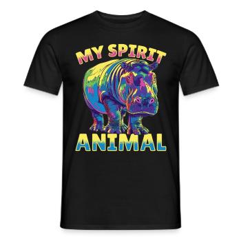 Funny Hippo Hippopotamus Animal my spirit animal - Men's T-Shirt - black - Front - AI Model Male 178 light (178cm)