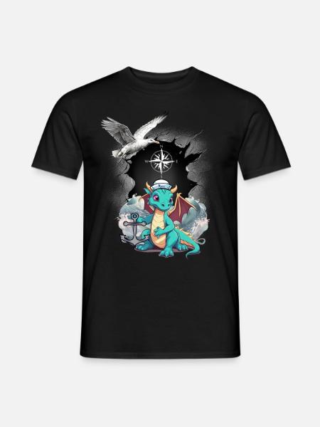 Drache Drachen Seemann Kompass maritim Möwe Kind - Männer T-Shirt - Schwarz