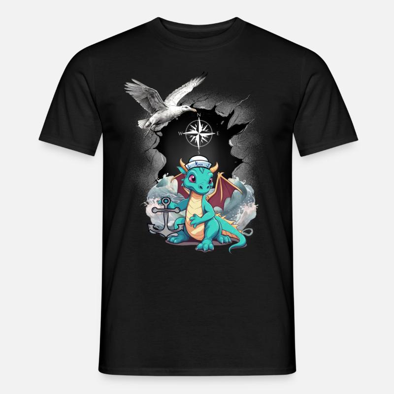Drache Drachen Seemann Kompass maritim Möwe Kind - Männer T-Shirt - Schwarz