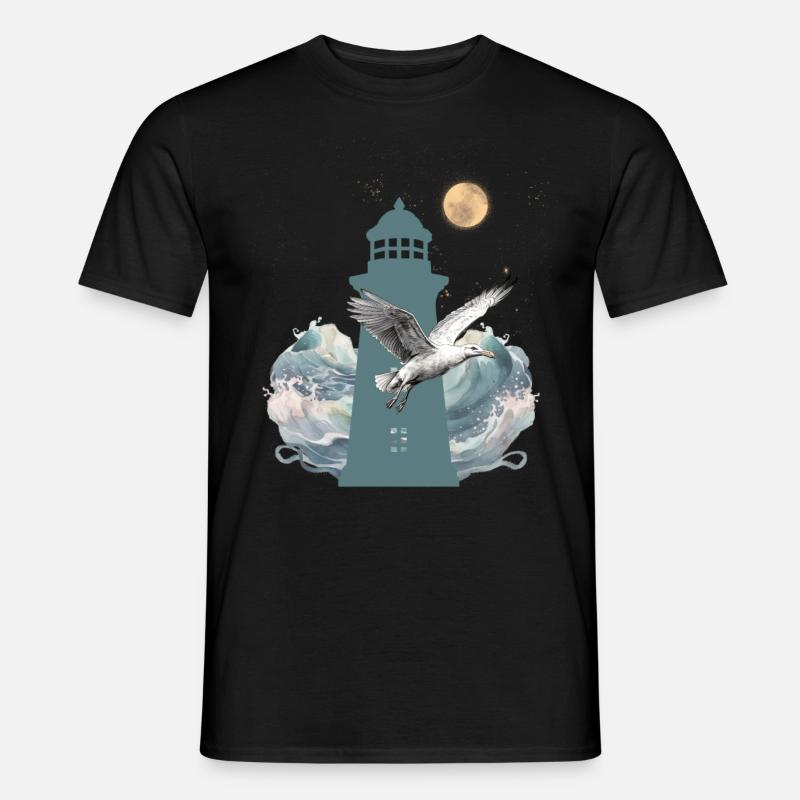 maritime lighthouse lighthouses seagull - Men's T-Shirt - black