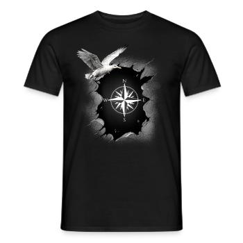 maritime seagull compass seagulls wind rose - Men's T-Shirt - black - Front - AI Model Male 178 light (178cm)