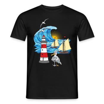 maritime seagull lighthouse sailing ships ships - Men's T-Shirt - black - Front - AI Model Male 178 light (178cm)