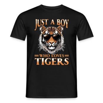 Funny Tiger Animal Just A Boy Who Loves Tigers - Men's T-Shirt - black - Front - AI Model Male 178 light (178cm)