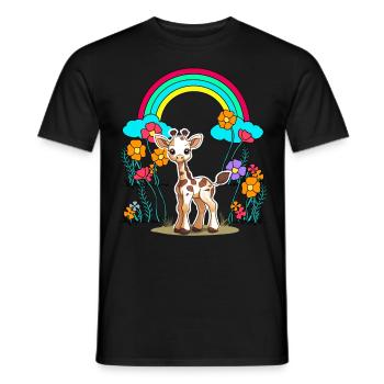Giraffe Giraffen Kind Kinder Regenbogen Blumen - Männer T-Shirt - Schwarz - Vorne - AI Model Male 178 light (178cm)