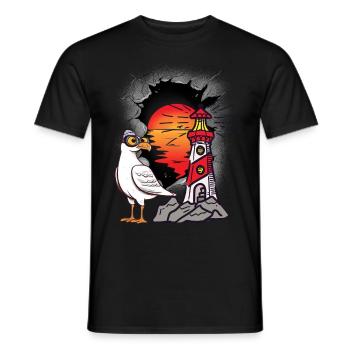 Funny Seagull Lighthouse Sailor Maritime Kids Lake - Men's T-Shirt - black - Front - AI Model Male 178 light (178cm)