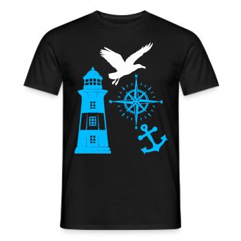 Maritim Leuchtturm Kompass Leuchttürme Möwen - Männer T-Shirt - Schwarz - Vorne - AI Model Male 178 light (178cm)
