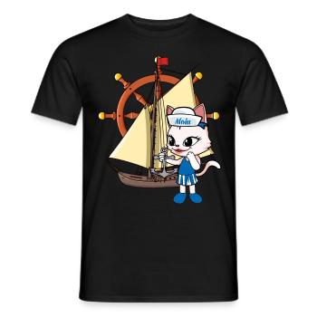 Cat Cats Sailing Ship Ships Steering Wheel - Men's T-Shirt - black - Front - AI Model Male 178 light (178cm)