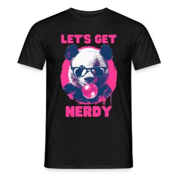 Panda mit Brille und pinkem Kaugummi - Männer T-Shirt - Schwarz - Vorne - AI Model Male 178 light (178cm)