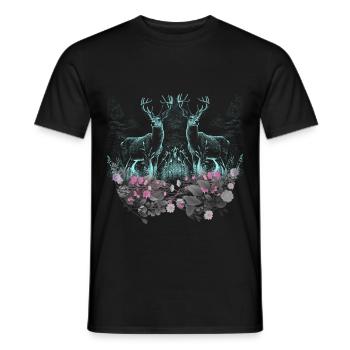 Hirsch Hirsche Wild Blumen Natur Waldtiere Rehbock - Männer T-Shirt - Schwarz - Vorne - AI Model Male 178 light (178cm)