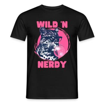 Leopard with sunglasses and pink bubblegum - Men's T-Shirt - black - Front - AI Model Male 178 light (178cm)