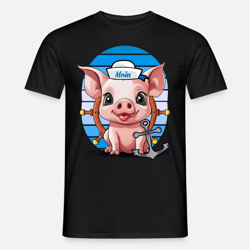 Schwein Matrose Steuermann Anker Maritim - Männer T-Shirt - Schwarz