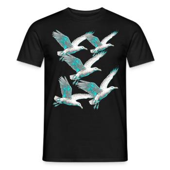 maritime, mouettes, mouettes, côte, mer du Nord, mer Baltique - T-shirt homme - noir - Devant - AI Model Male 178 light (178cm)