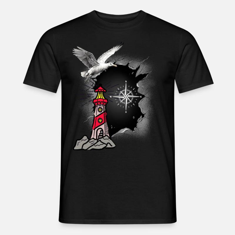 maritim Möwe Kompass Leuchtturm Möwen - Männer T-Shirt - Schwarz