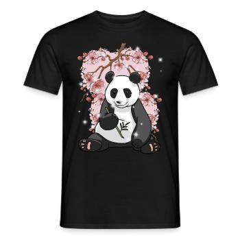 Asia China Cherry Blossom Panda Bear Bears Japan - Men's T-Shirt - black - Front - AI Model Male 178 light (178cm)