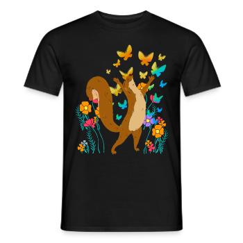 Eichhorn Blumen Schmetterlinge Kind Kinder Baby - Männer T-Shirt - Schwarz - Vorne - AI Model Male 178 light (178cm)