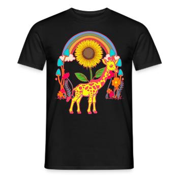 Giraffe Giraffen Regenbogen Blumen Kinder Kind - Männer T-Shirt - Schwarz - Vorne - AI Model Male 178 light (178cm)