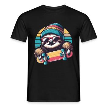 Skater sloth with beanie and sunglasses - Men's T-Shirt - black - Front - AI Model Male 178 light (178cm)