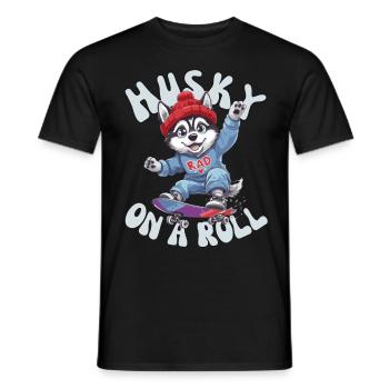 Husky on a roll - Streetwear Skater Outfit - Men's T-Shirt - black - Front - AI Model Male 178 light (178cm)
