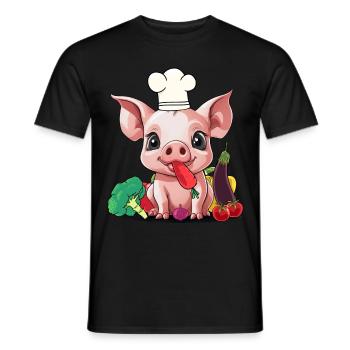 Pig Vegetable Cook Cook Cooks Cook Piglet - Men's T-Shirt - black - Front - AI Model Male 178 light (178cm)