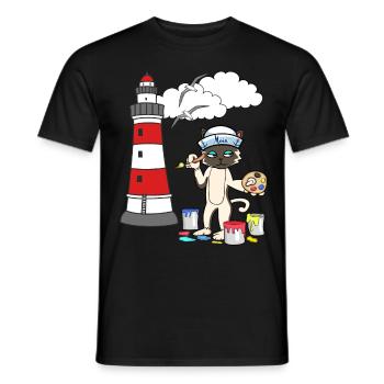 Katze Maler Leuchtturm Matrose Küste maritim Möwe - Männer T-Shirt - Schwarz - Vorne - AI Model Male 178 light (178cm)