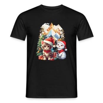 Cats Santa Santa Christmas Presents Child - Men's T-Shirt - black - Front - AI Model Male 178 light (178cm)