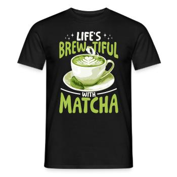 Matcha Green Tea Latte Lifes Brewtiful with Matcha - Männer T-Shirt - Schwarz - Vorne - AI Model Male 178 light (178cm)