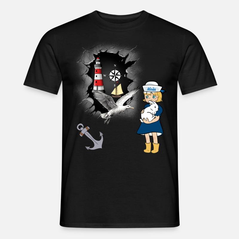 Möwe Leuchtturm maritim Kompass Anker Möwen - Männer T-Shirt - Schwarz