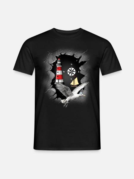 Seagull Lighthouse Compass Lighthouses Seagulls - Men's T-Shirt - black