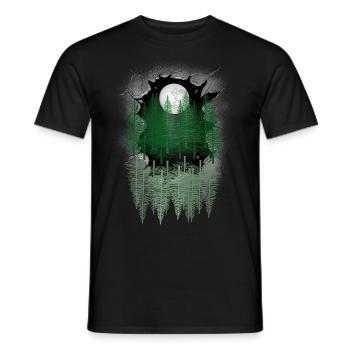 mystisch Wald Natur Fichten Bäume Tannen Mond - Männer T-Shirt - Schwarz - Vorne - AI Model Male 178 light (178cm)