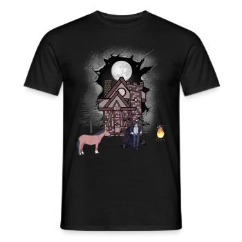 Château mystique médiéval halloween guerrier cheval - T-shirt homme - noir - Devant - AI Model Male 178 light (178cm)