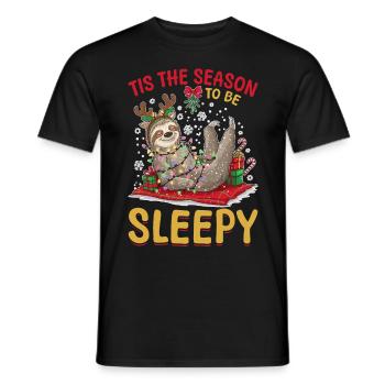 Sloth Christmas Animal Tis the Season to be Sleepy - Men's T-Shirt - black - Front - AI Model Male 178 light (178cm)