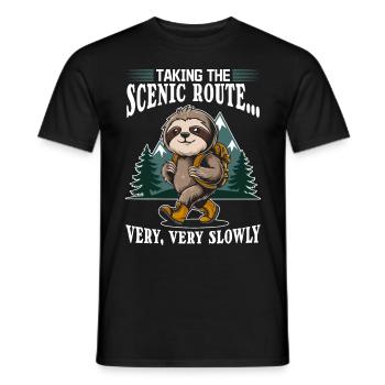 Sloth Hiking Mountains Taking the scenic route - Men's T-Shirt - black - Front - AI Model Male 178 light (178cm)