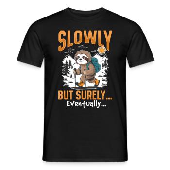 Sloth Hiking Mountains Slowly but surely - Männer T-Shirt - Schwarz - Vorne - AI Model Male 178 light (178cm)