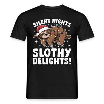 Sloth Christmas Animal Silent nights, slothy - Men's T-Shirt - black - Front - AI Model Male 178 light (178cm)