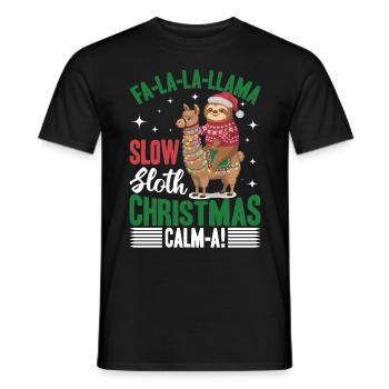 Sloth Llama Christmas Fa-la-la-llama - Men's T-Shirt - black - Front - AI Model Male 178 light (178cm)