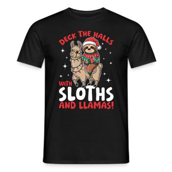 Sloth Llama Christmas Deck the halls with - Men's T-Shirt - black - Front - AI Model Male 178 light (178cm)