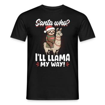 Sloth Llama Christmas Santa who? - Men's T-Shirt - black - Front - AI Model Male 178 light (178cm)