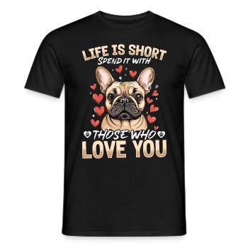 Bouledogue français Frechie Race de chien La vie est courte - T-shirt homme - noir - Devant - AI Model Male 178 light (178cm)