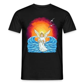 Angel Sunset Sea Waves Nature - Men's T-Shirt - black - Front - AI Model Male 178 light (178cm)