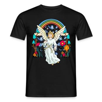 Arc en ciel Ange gardien Ange Papillons Fleur - T-shirt homme - noir - Devant - AI Model Male 178 light (178cm)