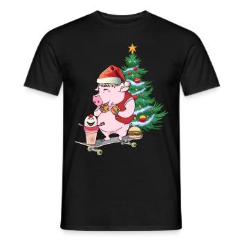 Schwein Bescherung Nikolaus Weihnachten Skater - Männer T-Shirt - Schwarz - Vorne - AI Model Male 178 light (178cm)