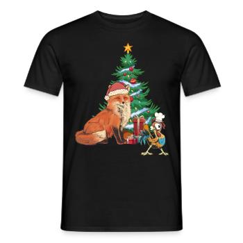 Christmas Christmas Xmas Fox Rooster - Men's T-Shirt - black - Front - AI Model Male 178 light (178cm)